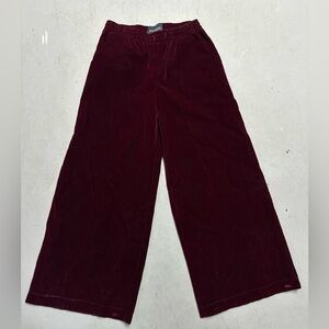 WILDFANG Black Velvet Drawstring Trouser Pants Women’s Sz XS Red Wide Leg